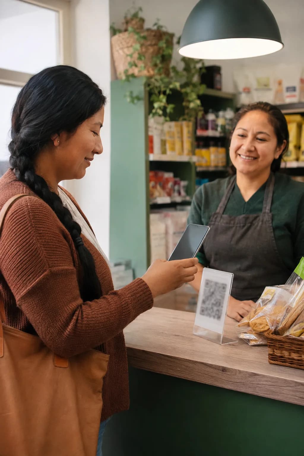 Cliente pagando con QR en un comercio